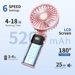Draagbare Mini Ventilator met 6 Snelheden en 5200 mAh Accu - Opvouwbare USB Ventilator voor Thuis, Kantoor en Buiten — thumbnail 2