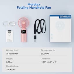 Draagbare Mini Ventilator met 6 Snelheden en 5200 mAh Accu - Opvouwbare USB Ventilator voor Thuis, Kantoor en Buiten — thumbnail 3