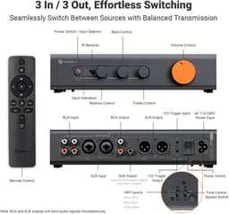 Fosi Audio ZP3 Gebalanceerde Voorversterker met Subwooferuitgang en Toneregeling – Stereo Preamp voor HiFi en 2.1 Audio — thumbnail 4