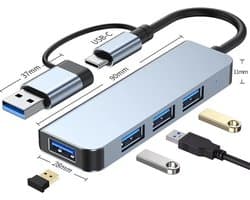 USB C-hub - 4 in 1 Multi USB Splitter USB A/USB C naar 4-poorts USB-adapter met USB 3.0/USB 2.0