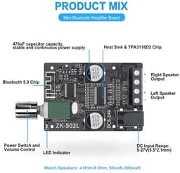 Bluetooth Hifi Stereo Versterker met 2 Kanalen 50W - Audiokwaliteit met AUX en Bluetooth Ingangen — thumbnail 4