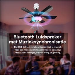 Plafondventilator met Lamp door MMOBIEL – LED Plafondventilator met Bluetooth Speaker, E27 Fitting, RGB Licht, Dimbaar 3000K-6500K, Muzieksync, 3 Snelheden, 2x6 Bladen, Afstandsbediening – Zwart — thumbnail 3