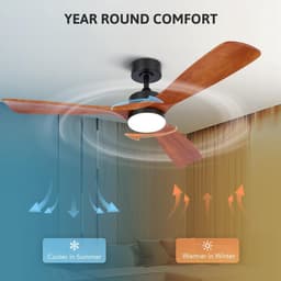 Plafondventilator met afstandsbediening - 132 cm Houten Ventilator met LED en Stille DC-motor voor Binnen en Buiten — thumbnail 2