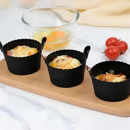 6-pack - Airfryer siliconen bakjes - Dik groot - Gebakken eierdopjes + muffinvormpjes - Hittebestendig en vaatwasserbestendig - Zwart — thumbnail 7