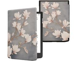 kwmobile e-reader hoesje geschikt voor Pocketbook InkPad 4 / Color 3 / Color 2 / Vivlio InkPad 4 / InkPad Color 3 hoes - E reader flip case met magnetische sluiting - Ereader cover - Magnolia design in taupe / wit / blauwgrijs