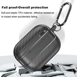 Telestore - Hoesje geschikte voor AirPods Pro 3 - TPU carbon zwart hoesje Beschermhoes - Shockproof AirPods Pro 3 Cover - AirPods Pro 3 Hoesje - Geschikt voor Apple Airpods Pro 3 - grijs - carbon TPU cover — thumbnail 4
