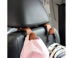 Universele Hoofdsteun Hanger voor Auto - Multifunctionele Haken voor Tas, Drinken en Meer (Bruin)