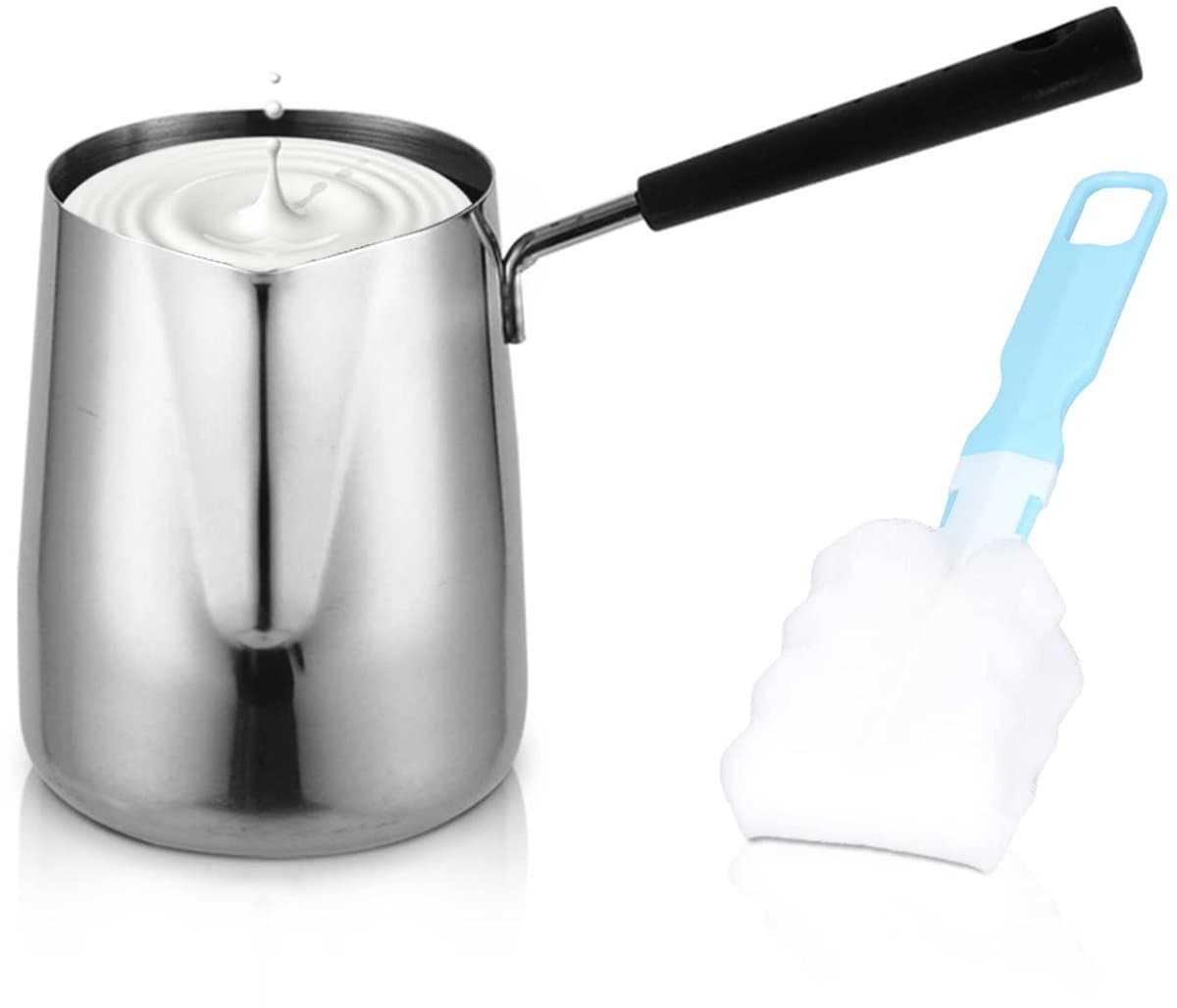Turkse Koffie Maker Boter Verwarmer Mini RVS Griekse Koffie Verwarmende Smeltende Melkpan met Tuit voor Thuis Café, 350ml Koffie Verhitpan, — afbeelding 1