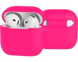 Case - Geschikt voor Apple AirPods 4 - Siliconen Hoes met Clip - Silicone Hoesje Cover - Roze