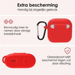Hoes - Geschikt voor Apple AirPods 4 - Siliconen Hoesje met Clip - Silicone Case Cover - Rood — thumbnail 5