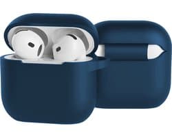 Case - Geschikt voor Apple AirPods 4 - Siliconen Hoes met Clip - Silicone Hoesje Cover - Navy