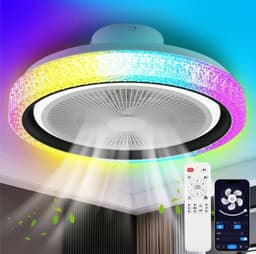RGB Ventilator Lamp - Plafondventilator Met Speaker - Dimbaar - 6 Standen Ventilator - Wit - Keuken Lamp - Woonkamerlamp - Moderne lamp — thumbnail 1