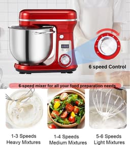 Mercadome® Keukenmachine - Keukenrobot - Keukenmixer - Laag geluidsniveau - 6 standen - Incl. gratis accessoires - 6 Liter - Rood — thumbnail 4