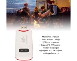 4G LTE WiFi-modemdongle met Simkaartsleuf - Mobiele Draadloze Netwerkhotspotrouter - 300 Mbps Hoge Snelheid - 10 Gebruikers Delen - Telefoon Pc Laptop Tablet
