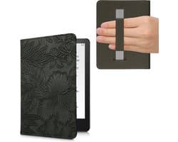 kwmobile e-reader hoesje geschikt voor Amazon Kindle Paperwhite 11. Generation 2021 hoes - E reader flip case met magneetsluiting - Ereader cover - Bloemen in reliëf design in groen