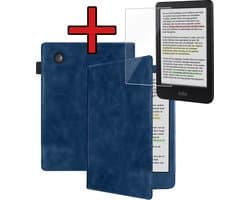 Hoes Geschikt voor Kobo Clara BW - E-reader Hoesje Leer Luxe Bescherm Case Met Screenprotector - Hoes Geschikt voor Kobo Clara BW Leren Hoes Book Cover - Donkerblauw