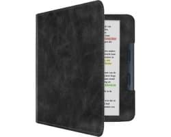 Hoes Geschikt voor Kobo Libra Colour Leren Hoesje Bookcase Cover Book Case Hoes Sleepcover Leer - Zwart