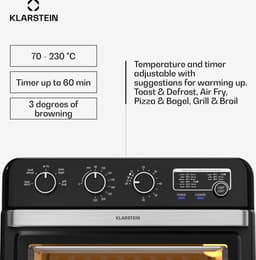 Klarstein AirGlaze heteluchtfriteuse – 34 liter, 2000 watt, 9 programma's, bediening met draaiknop, draaispit, panoramisch venster, accessoireset: grillrooster, braadmand, bakplaat, draaispit, zwart — thumbnail 4