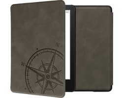 kwmobile e-reader hoesje geschikt voor Amazon Kindle Paperwhite 11. Generation 2021 hoes - Ereader flip case met standaard - Kunstleren e reader cover - Vintage Kompas design in grijs