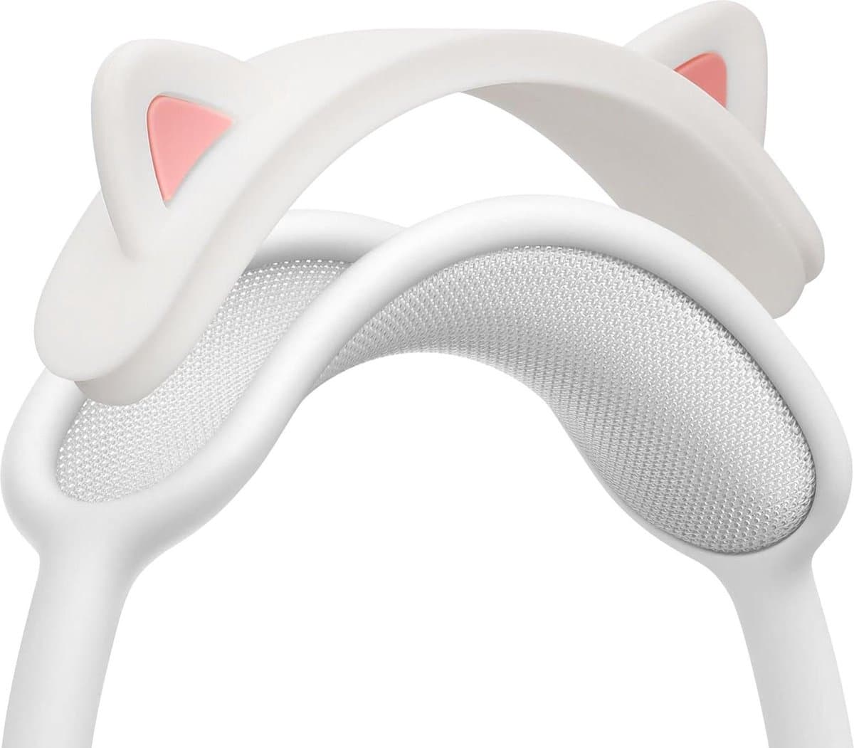 Kattenoortjes koptelefoon decoratie compatible met Apple AirPods Max headset - Gaming accessoires - Silicone - Wit en roze . — afbeelding 1