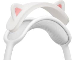 Kattenoortjes koptelefoon decoratie compatible met Apple AirPods Max headset - Gaming accessoires - Silicone - Wit en roze .