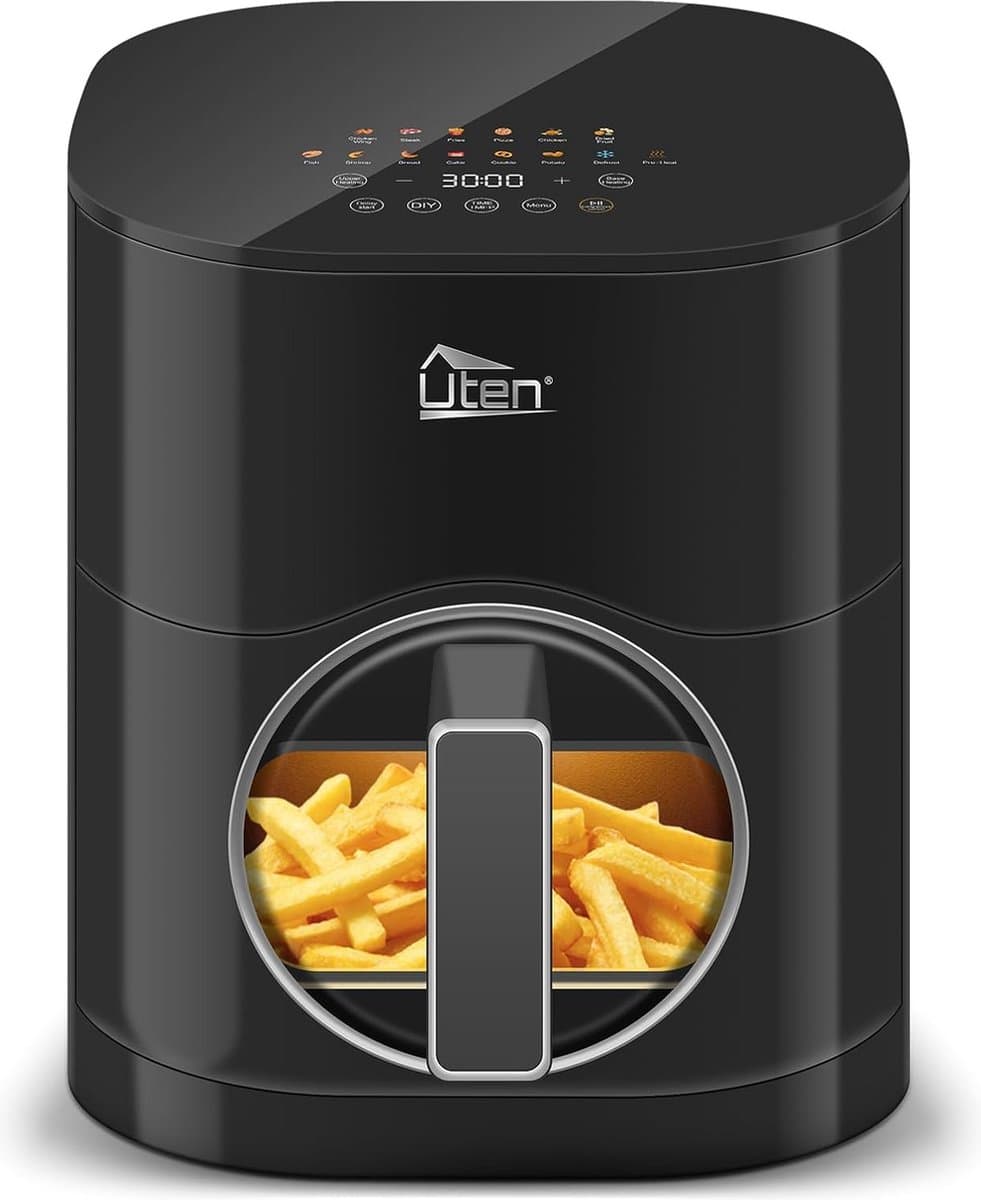 Uten Airfryer XXL 200E - Dual Blaze Technologie - Hetelucht friteuse - 5.5 liter - 14 programma's - 40ºC tot 200ºC - PFAS vrij - 2000W - Rond Venster - Zwart — afbeelding 1