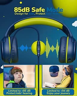 Hoofdtelefoon voor School Peuter Bedraad met Microfoon Blauw Groen shareport Telefoons Tiener Volume Control Vliegtuig Twee Mensen Kinderen Baby's — thumbnail 2