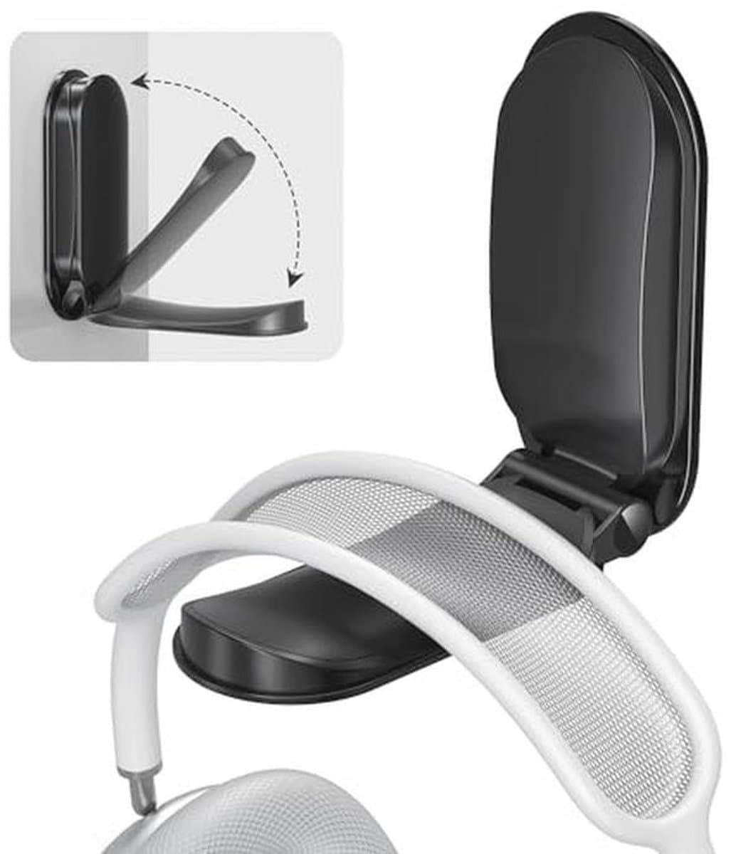 Opvouwbare Hoofdtelefoonstandaard met Zelfklevende Hoofdbanden – Muurmontage Koptelefoon Clip voor Gaming Accessoires - Zwart — afbeelding 1