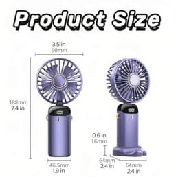 Draagbare Handventilator met LED-Display - 3-in-1 Persoonlijke Ventilator met 90° Opvouwbaar Ontwerp en 5 Snelheden — thumbnail 4