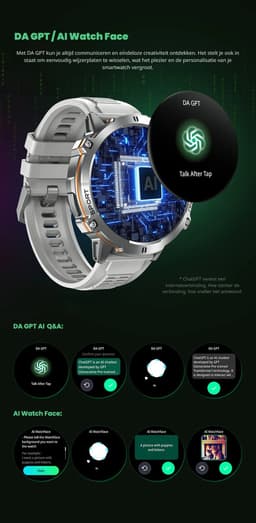 DrPhone ChronaX Max Rugged Smartwatch – 1.73” AMOLED – 100 Dagen Batterij – BT Bellen – SpO2 – GPS Tracking – 100+ Sportmodi – Roestvrij Stalen, PU Leren En Siliconen band - Zilver — thumbnail 3