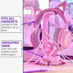 Gaming Headset Stand met RGB Verlichting en USB-Hub | Roze Desktop Houder voor Hoofdtelefoon — thumbnail 3