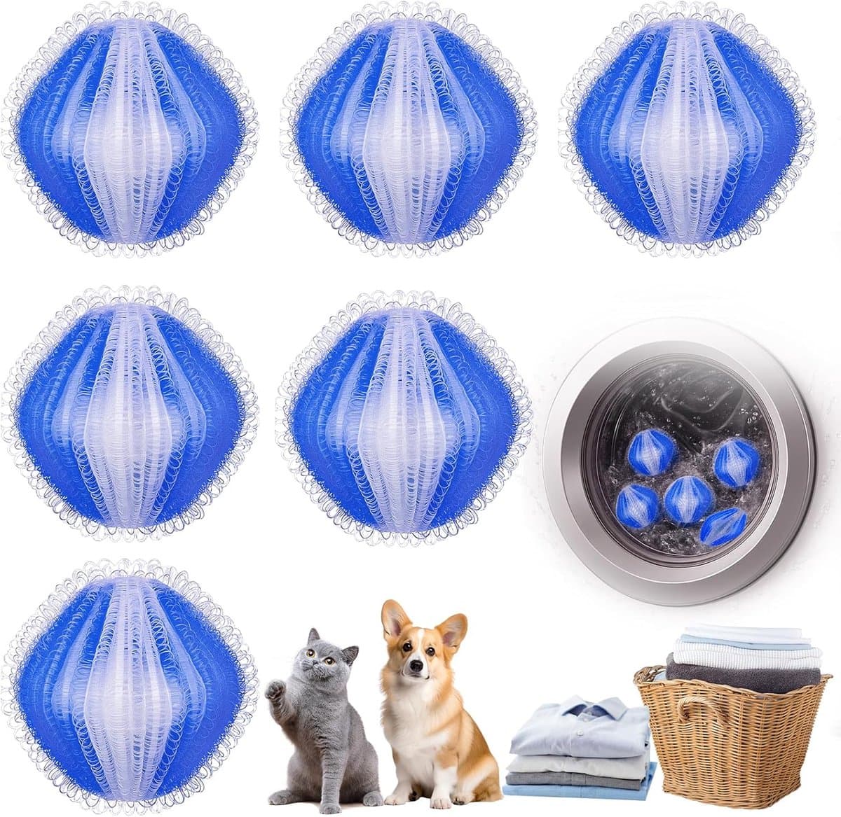 Pluisballen - Wasmachine Huisdierhaarverwijderaar - Herbruikbaar - Wasmachine Pluisballen - Wasmachine Haarverzamelaar - Pluisverwijderaar - Huisdierhaar Wasballen - Wasmachine Pluisballenverzamelaar voor Kleding en Beddengoed - Blauw - 6 stuks — afbeelding 1