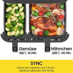 Dubbele lucht friteuse met touchscreen - 11 liter capaciteit - Airfryer - twee lades — thumbnail 6
