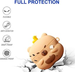 Namajunas - Case geschikt voor Apple AirPods Pro 4 hoesje - Hoesje Geschikt voor AirPods Pro 4 Hoesje Siliconen Case - optimale bescherming - Valbescherming - Capibara Hoesje Siliconen Case - Met karabijnhaak - Capybara — thumbnail 3