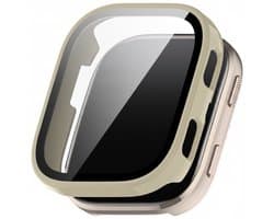 Watch case screenprotector - geschikt voor Amazfit Bip 6 - hoesje - gehard glas - volledige bescherming - beige