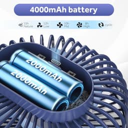 USB Tafelventilator met Clip en LED Licht - Draagbare Bureauventilator met 4000 mAh Accu voor Stil Gebruik in Slaapkamer en Kantoor — thumbnail 3