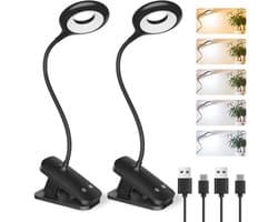 Clip-on Oplaadbare Bedlamp met Touch Control - 5 Kleuren en Helderheden, Flexibele Hoofdeinde Lamp voor Thuis en Kantoor