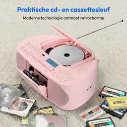 MEDION DRX-1 Plus Boombox (draagbare DAB+ & FM-radio, Bluetooth, cd-speler, MP3, cassette, hoofdtelefoonaansluiting, stereo, AUX, netstroom & batterijen) roze — thumbnail 2
