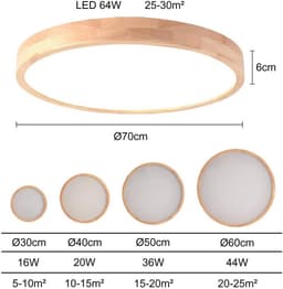 Ronde Houten LED Plafondlamp Dimbaar met Afstandsbediening Lichtkleur en Helderheid Verstelbaar — thumbnail 4