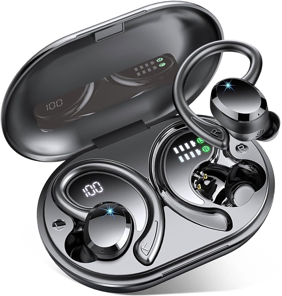 Draadloze Bluetooth-koptelefoon, 5,3 mm koptelefoonaansluiting, stereobas, met ruisonderdrukkende microfoon, waterdicht in-ear ontwerp, geschikt voor laptops, tablets, mobiele telefoons en sportapparatuur. — afbeelding 1