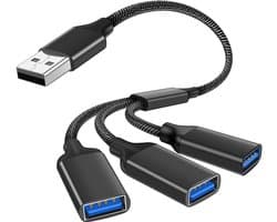USB-splitterkabel, 3-in-1-stekker naar 3 USB 2.0-vrouwtjesconnectoren, oplaadverlengkabel, gegevensoverdrachtverlenger, geschikt voor Mac, Xbox One, PS4, PS5 en laptops.