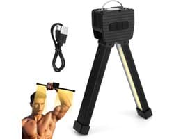 Deze draagbare magnetische LED-fitnesslamp is 180 graden opvouwbaar, heeft een haak, 7 helderheidsniveaus en 4 standen en is daardoor geschikt voor fitness, kamperen, thuis en op kantoor.