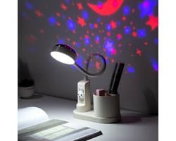 Kinderbureaulamp, dimbare LED-bedlamp, leeslamp met projector en pennenhouder, oplaadbare draagbare bureaulamp voor studenten, slaapzalen en studeerkamers (wit).