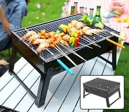 Borvat® Compacte Opvouwbare Houtskool BBQ - Draagbare Grill voor Kamperen, Picknicks en Tuinfeestjes - Roestvrij Staal, Zwart — thumbnail 2