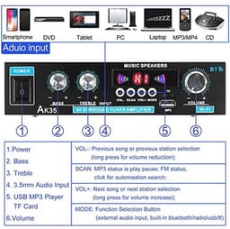 2-kanaals mini hifi stereo versterker met digitale eindversterker en bas/tone regeling voor pc en thuisbioscoop — thumbnail 2