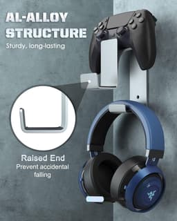 Universele houder voor gamepads en headsets - Wandhouder van aluminiumlegering voor PS3, PS4, PS5, PC - Opbergrek voor gaming accessoires - Zilverkleurig - Handig en ruimtebesparend — thumbnail 5
