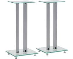 vidaXL - Speakerstandaarden - zuil-ontwerp - gehard - glas - zilver - 2 - st