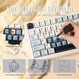 EPOMAKER x AULA F99 - Wit/Blauw - Mechanisch Draadloos Toetsenbord - RGB - 100% - QWERTY - Gaming Keyboard - Leobog Reaper Switch — thumbnail 4