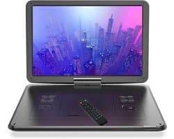 17,5'‘ Draagbare DVD Speler Auto met 15,6’' draaibaar HD-scherm, 6 uur batterijduur, ondersteunt meerdere formaten/SD/USB, tv/projector-synchronisatie, schokbestendig & opslagfunctie, stereoluidsprekers