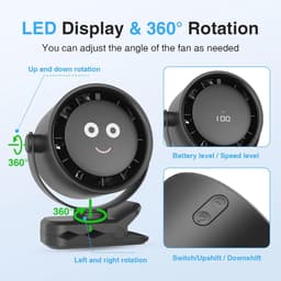Draagbare USB Mini Desk Fan - 4000mAh, LED Scherm, 5 Snelheden, 360° Rotatie, Hangclip — thumbnail 5